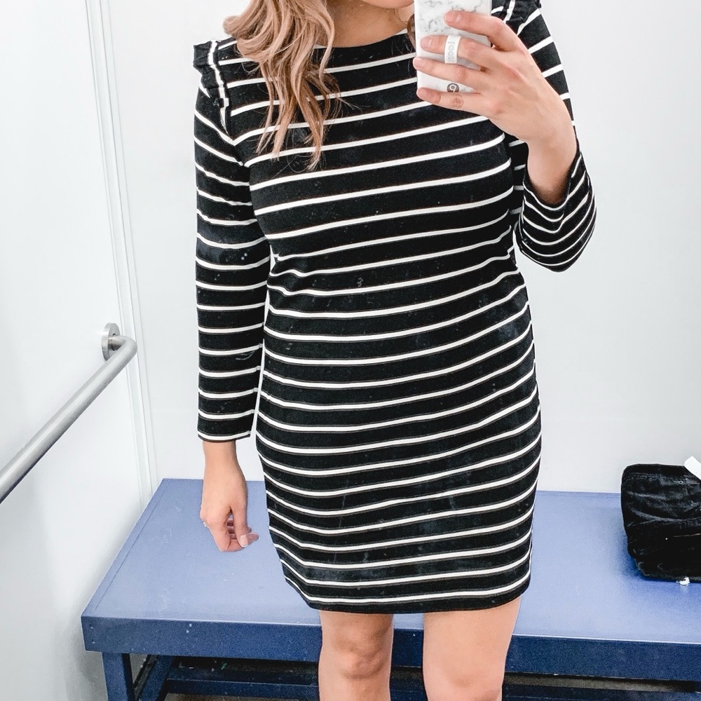 Old Navy Ruffle Shoulder Striped Black and White Dress